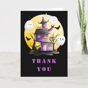 Halloween Party with Haunted House and Ghosts Thank You Card