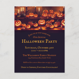 Halloween Party With Pumpkin Lanterns And Candles Postcard