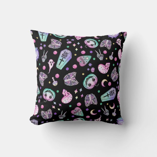 Halloween pastel gothic apothecary and graveyard cushion (Front)