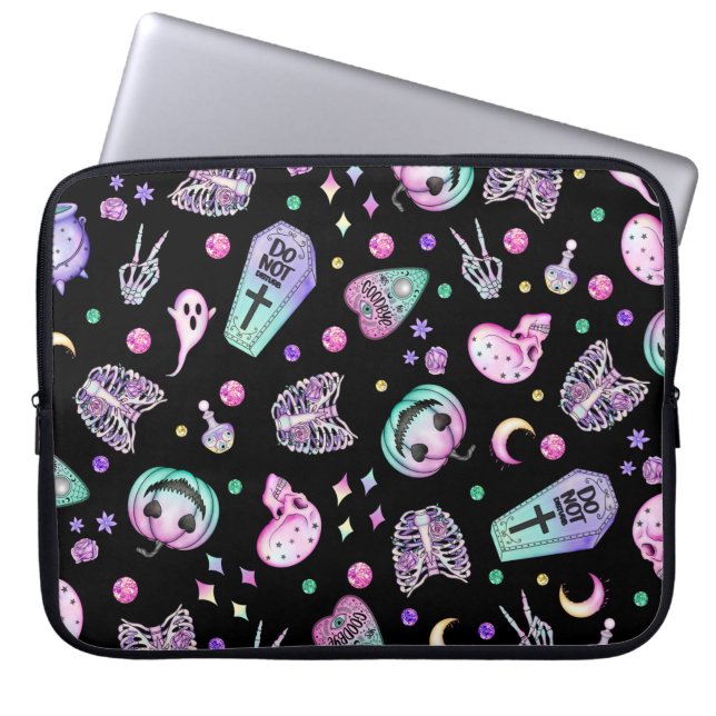 Halloween pastel gothic apothecary and graveyard laptop sleeve (Front)