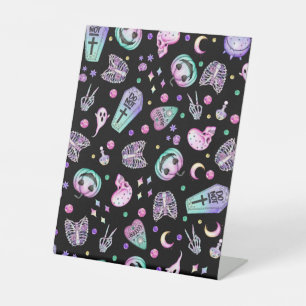 Halloween pastel gothic apothecary and graveyard pedestal sign