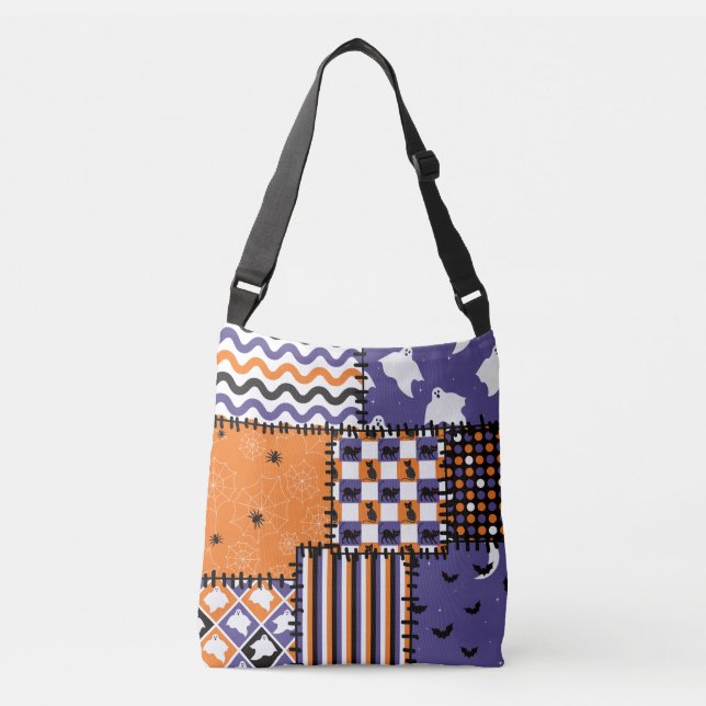 Halloween Patchwork Cats Ghosts Crossbody Bag (Front)