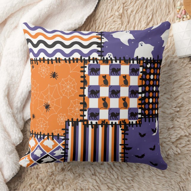 Halloween Patchwork Cats Ghosts Cushion (Blanket)