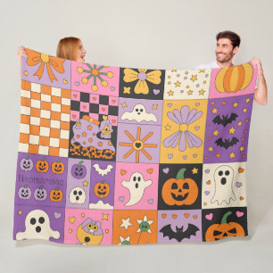  Halloween Patchwork Pattern – Festive Squares  Fleece Blanket