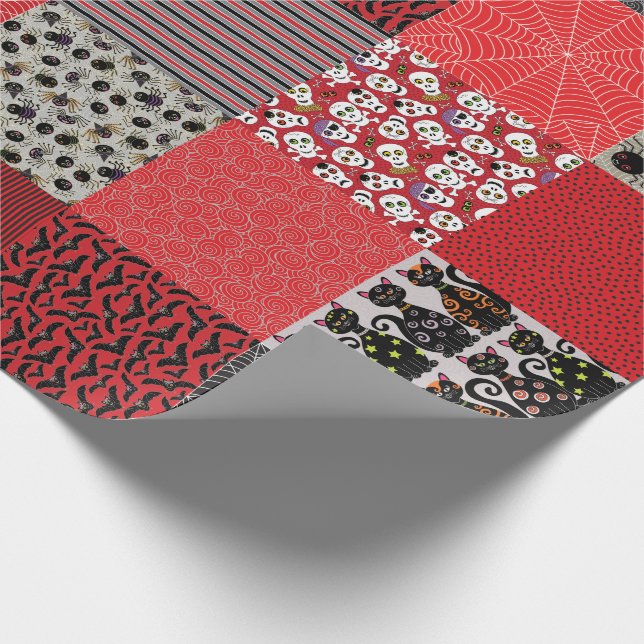 Halloween Patchwork Red, Grey and Black Wrapping Paper (Corner)