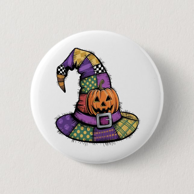 Halloween Patchwork Witch Hat Spooky 6 Cm Round Badge (Front)