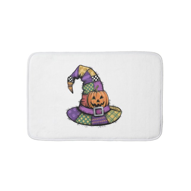 Halloween Patchwork Witch Hat Spooky Bath Mat (Front)