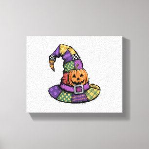 Halloween Patchwork Witch Hat Spooky Canvas Print