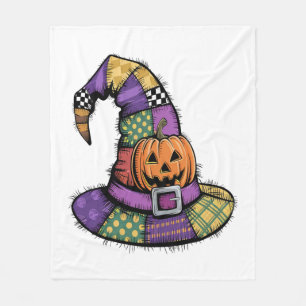 Halloween Patchwork Witch Hat Spooky Fleece Blanket