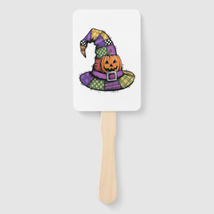 Halloween Patchwork Witch Hat Spooky Hand Fan