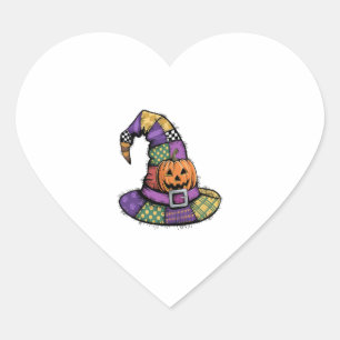 Halloween Patchwork Witch Hat Spooky Heart Sticker