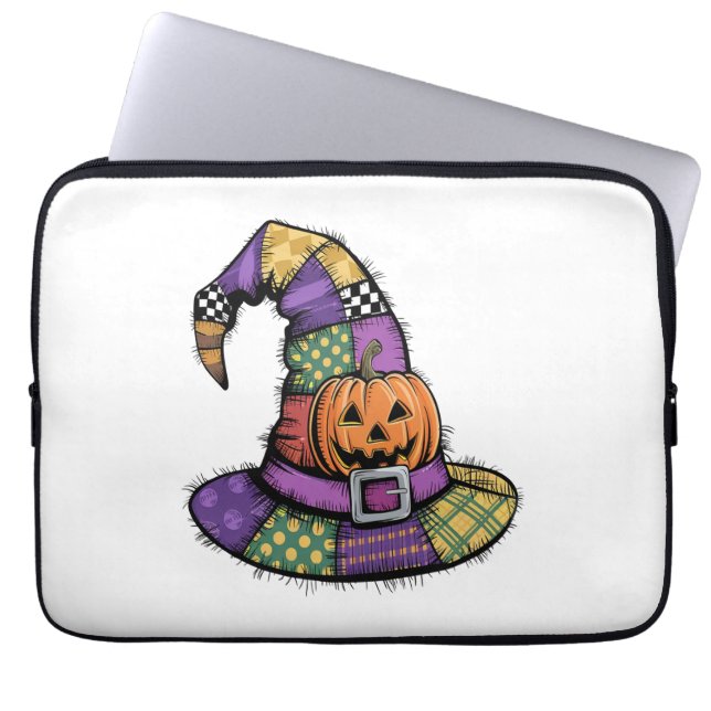 Halloween Patchwork Witch Hat Spooky Laptop Sleeve (Front)