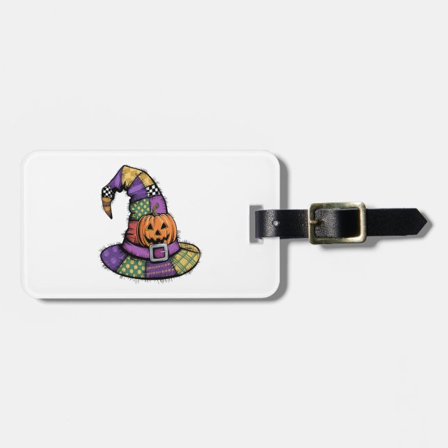Halloween Patchwork Witch Hat Spooky Luggage Tag (Front Horizontal)