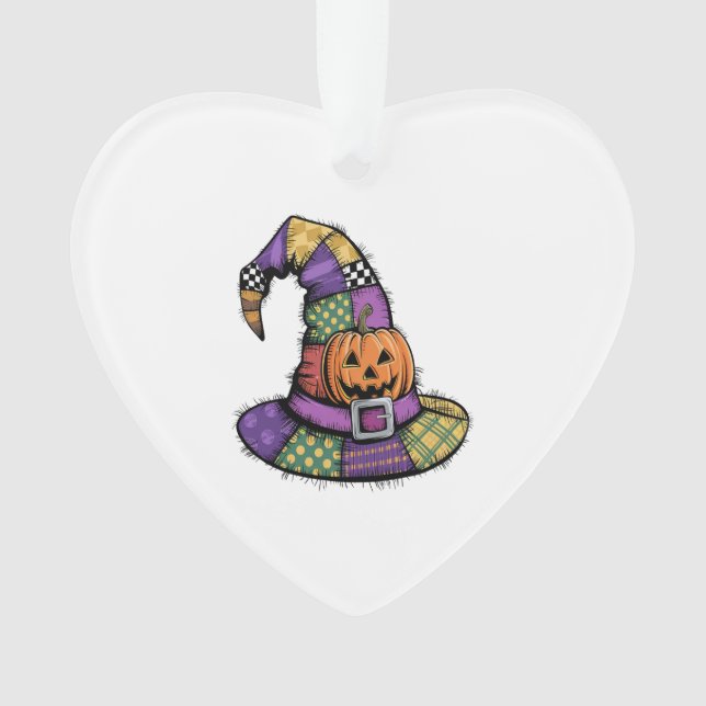 Halloween Patchwork Witch Hat Spooky Ornament (Front)