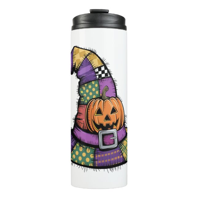 Halloween Patchwork Witch Hat Spooky Thermal Tumbler (Front)