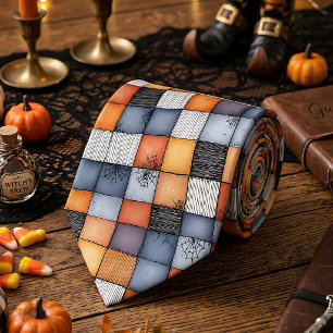 Halloween Patchwork with Spiderwebs Tie