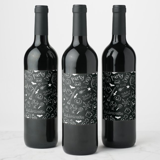 Halloween Pattern 1 Wine Label (Bottles)