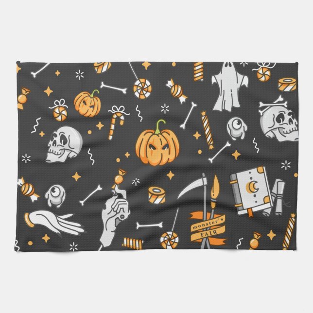 Halloween Pattern 2 Tea Towel (Horizontal)