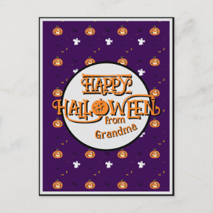 Halloween pattern and spooky message holiday postcard