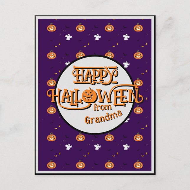Halloween pattern and spooky message holiday postcard (Front)