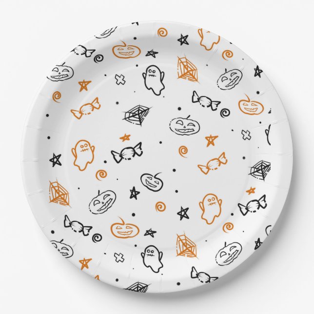 Halloween Pattern Background  Paper Plate (Front)