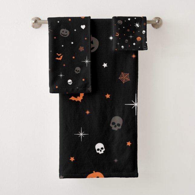 Halloween pattern bath towel set (Insitu)