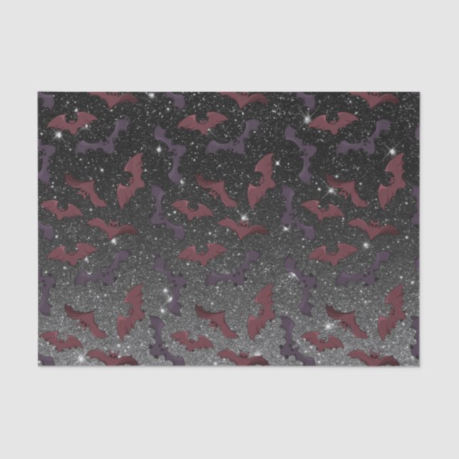 Halloween Pattern Black Glitter Bats Flying Tissue Paper (Front)