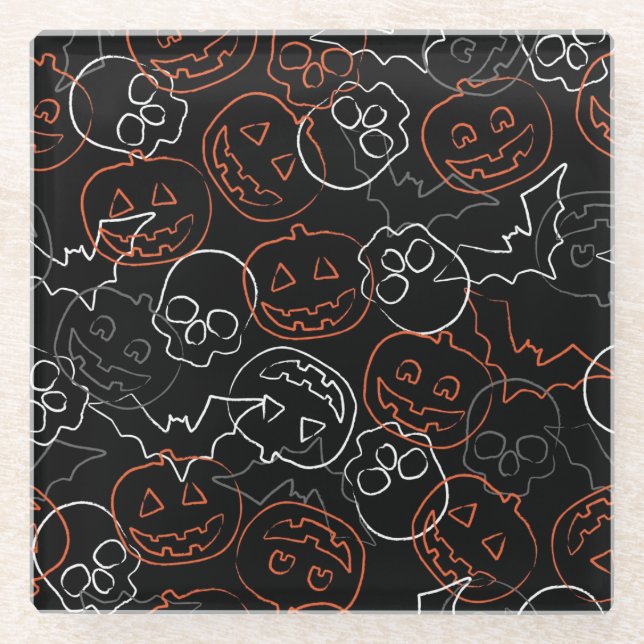 Halloween Pattern Glass Coaster (Front)