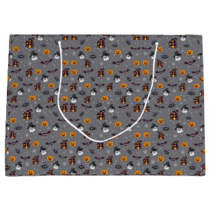 Halloween Pattern Grey Large Gift Bag