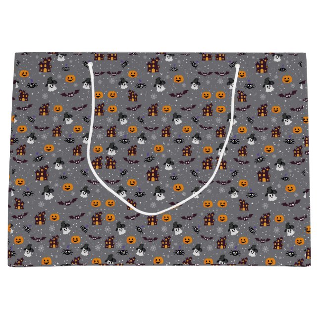 Halloween Pattern Grey  Large Gift Bag (Front)