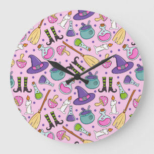 Halloween Pattern Large Clock