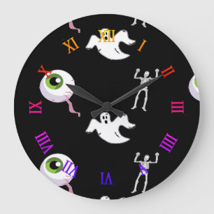 Halloween pattern on black large clock