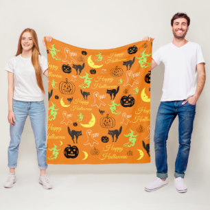 Halloween Pattern Orange Fleece Blanket
