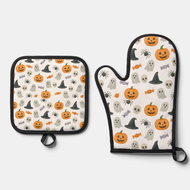 Halloween pattern oven mitt & pot holder set (Front)