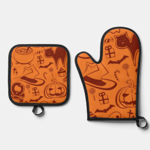 Halloween pattern oven mitt & pot holder set