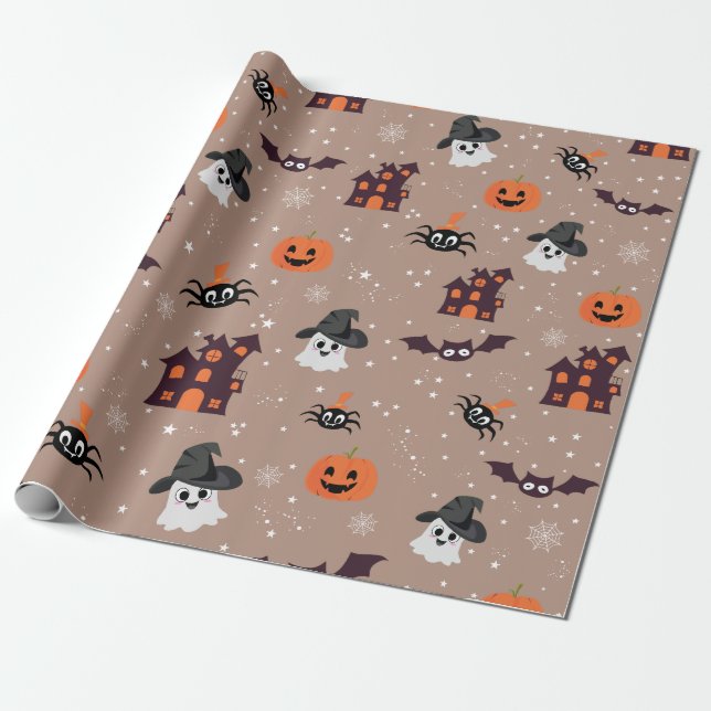 Halloween pattern pale taupe  wrapping paper (Unrolled)
