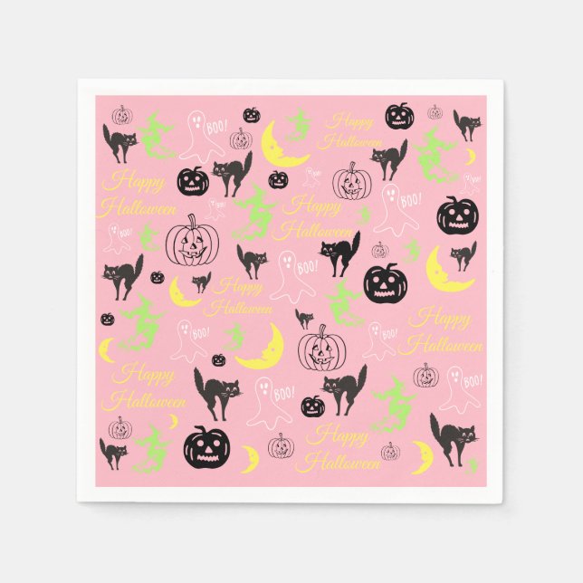 Halloween Pattern Pink Napkin (Front)