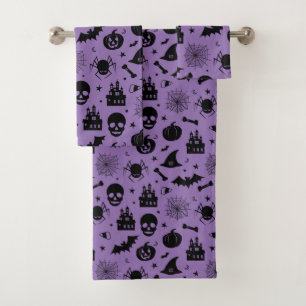 Halloween Pattern Purple and Black Bath Towel Set