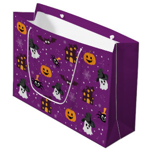 Halloween pattern purple large gift bag