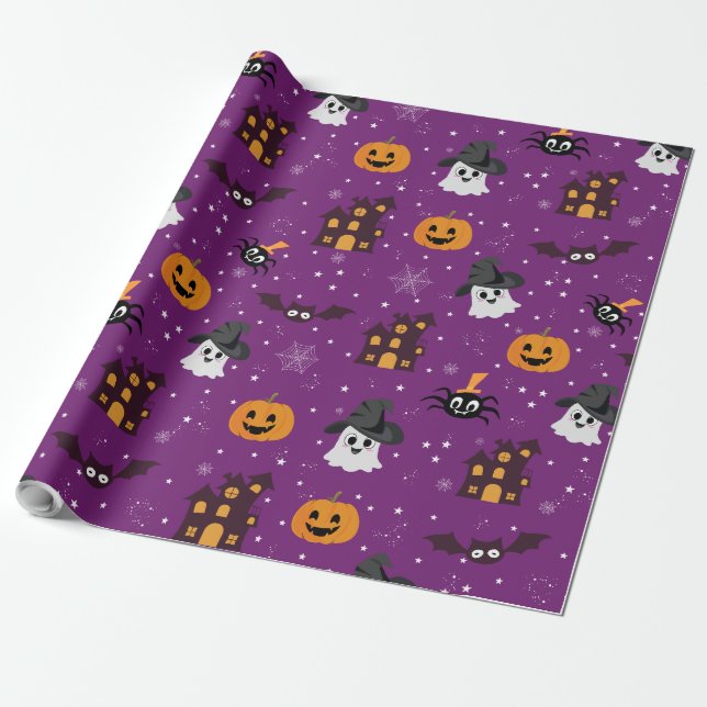 Halloween Pattern Purple  Wrapping Paper (Unrolled)