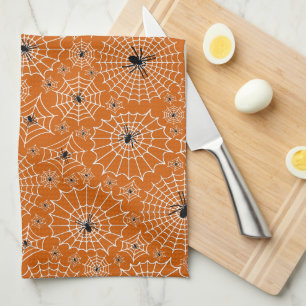 Halloween Pattern   Spiders on Spiderwebs Tea Towel