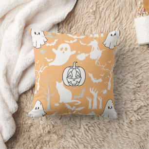 Halloween pattern. Spooky and cute.b L Orange BG Cushion