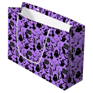 Halloween pattern. Spooky and cute.b L Purple BG Large Gift Bag