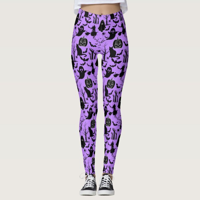 Halloween pattern. Spooky and cute.b L Purple BG Leggings (Front)