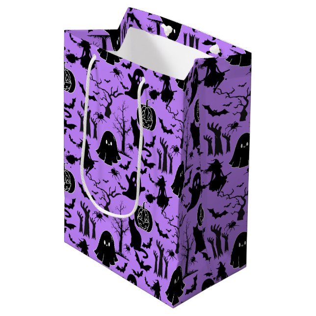 Halloween pattern. Spooky and cute.b L Purple BG Medium Gift Bag (Front Angled)