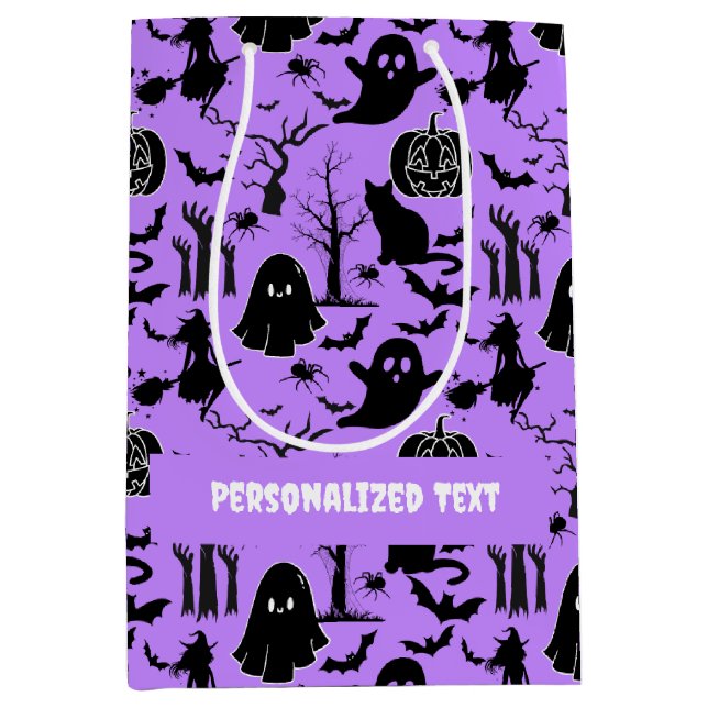 Halloween pattern. Spooky and cute.b L Purple BG Medium Gift Bag (Front)