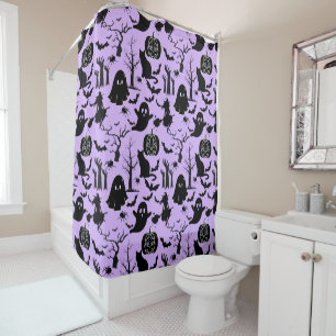 Halloween pattern. Spooky and cute.b L Purple BG Shower Curtain