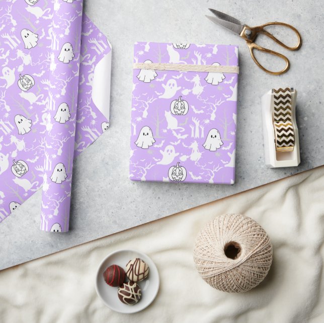 Halloween pattern. Spooky and cute.b L Purple BG Wrapping Paper (Crafts)