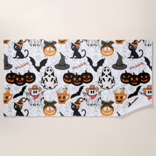Halloween pattern. Spooky and cute Beach Towel