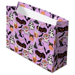 Halloween pattern. Spooky and cute L Purple BG Large Gift Bag